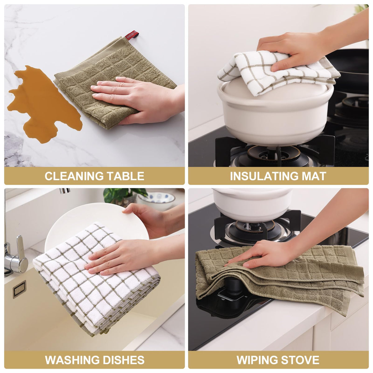 Premium Cotton Kitchen Dish Cloths 12"x 12" (8 Count)