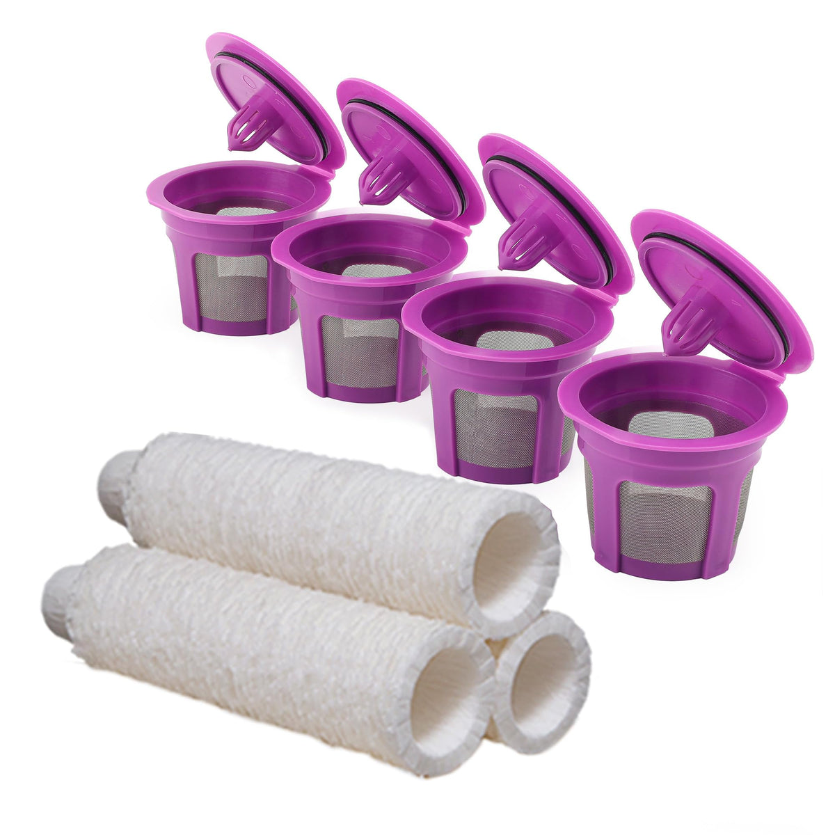 100 Count Disposable Coffee Filters with 4 Pack Reusable K Cup for Keurig 1.0 and 2.0 Coffee Makers