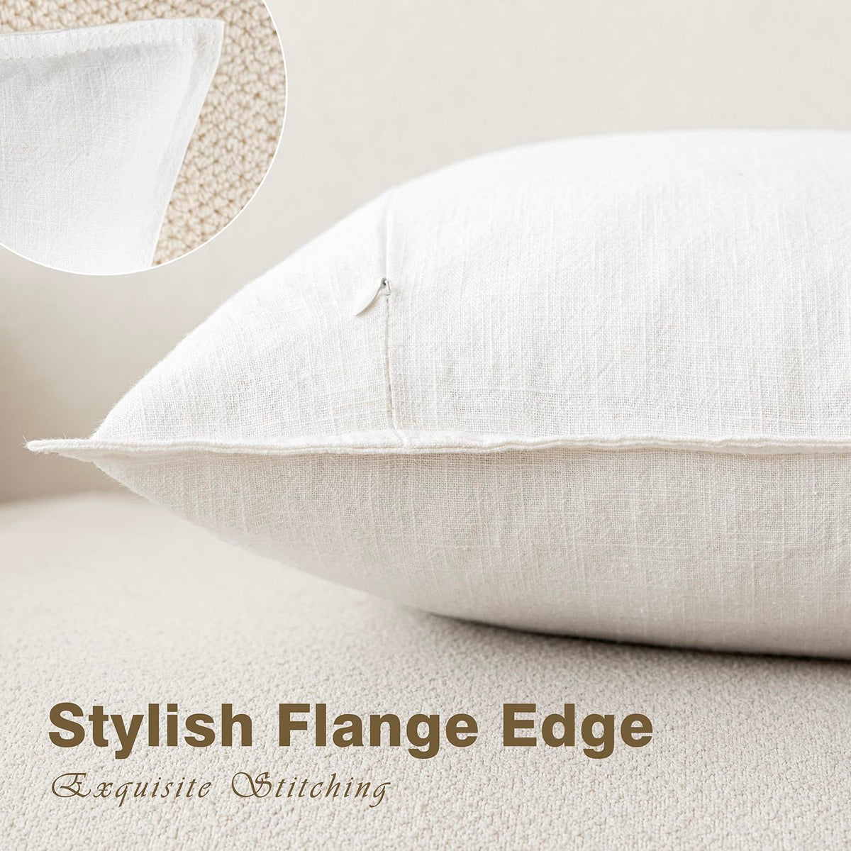 Pack of 2 Decorative Linen Solid Throw Pillow Covers Soft Accent Lumbar Cushion Case Boho Farmhouse Neutral Pillowcase for Couch Sofa Bed Living Room Home Decor 12 x 20 Inch Cream White (2 Count)