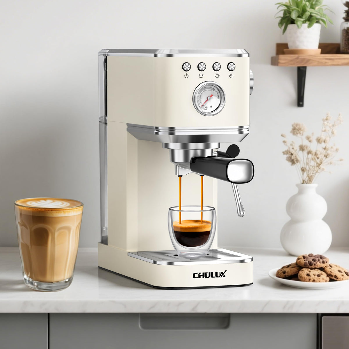 Slim Espresso Machine with Milk Frother for Home Cappuccino