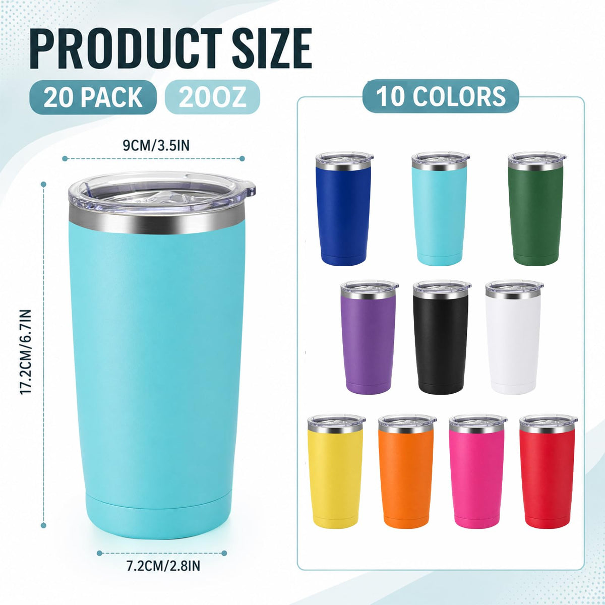 20 Pack Stainless Steel Tumbler Bulk 20oz Insulated Vacuum Travel Mug Powder Coated Coffee Mug Gift for Laser Engraving (20 Count)