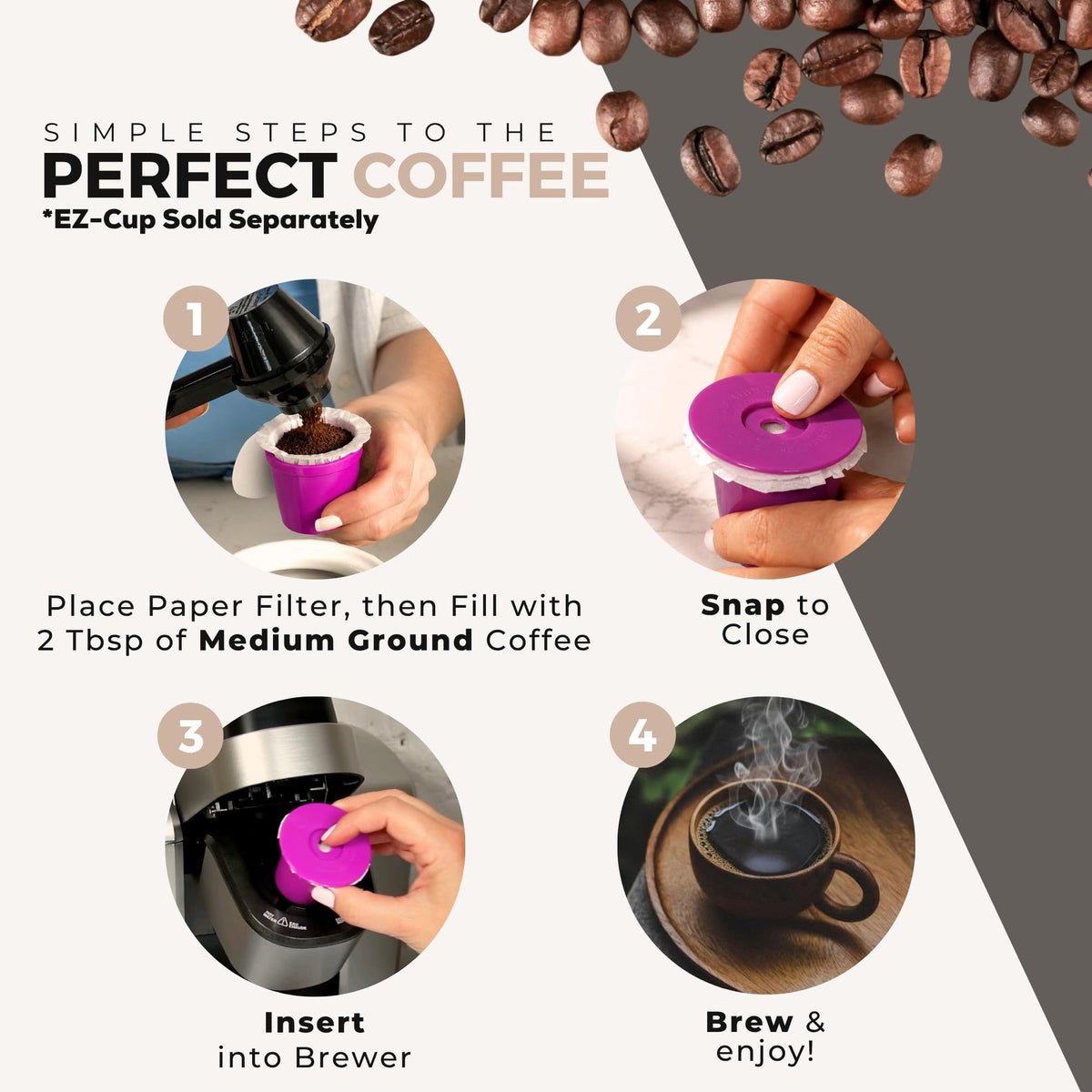 EZ Cup Paper Filters with Lid for Reusable Coffee Pods (400 Count)