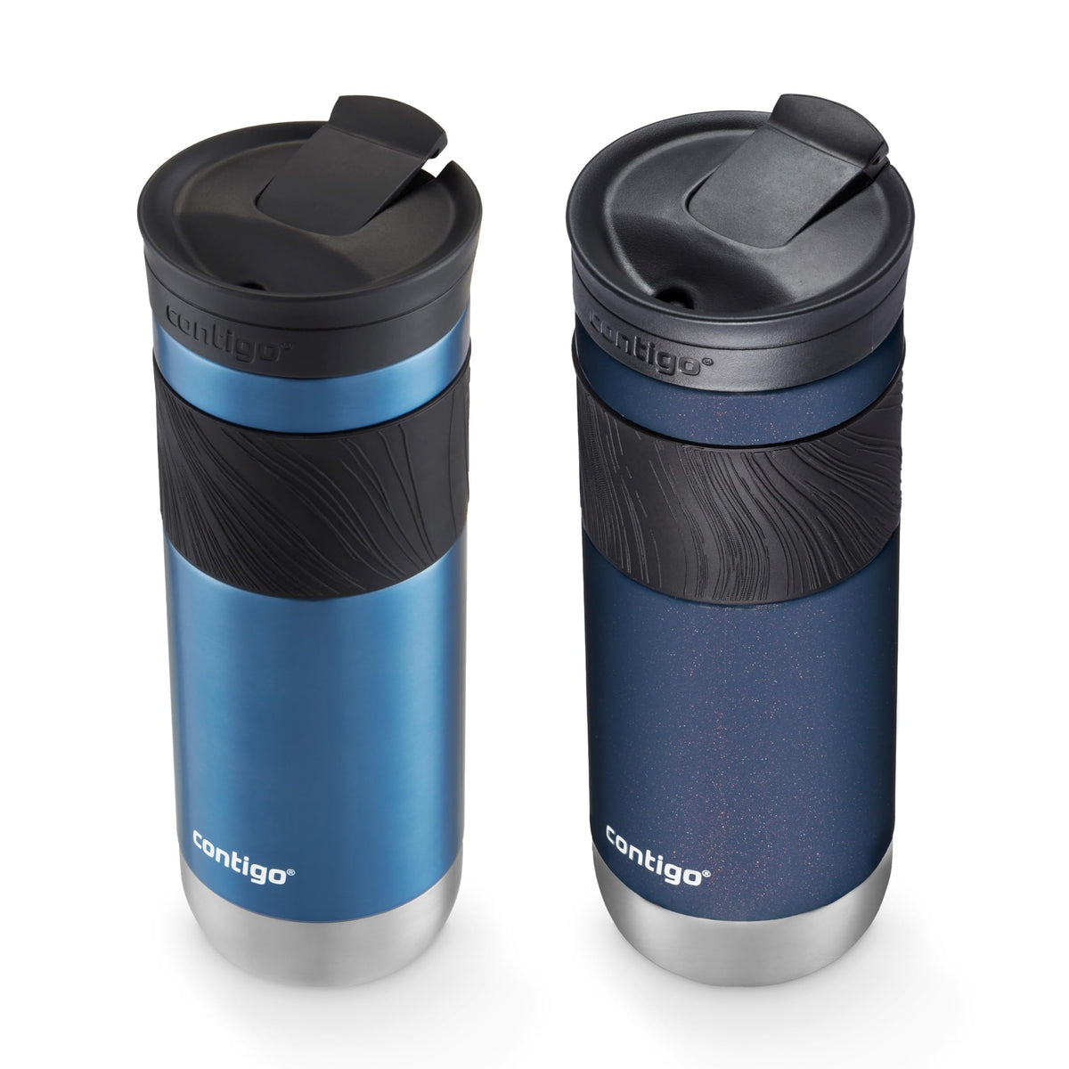 SNAPSEAL Insulated Stainless Steel Travel Mug with Grip 20oz. Blue Corn Transparent Satin & Midnight Berry (2 Count)