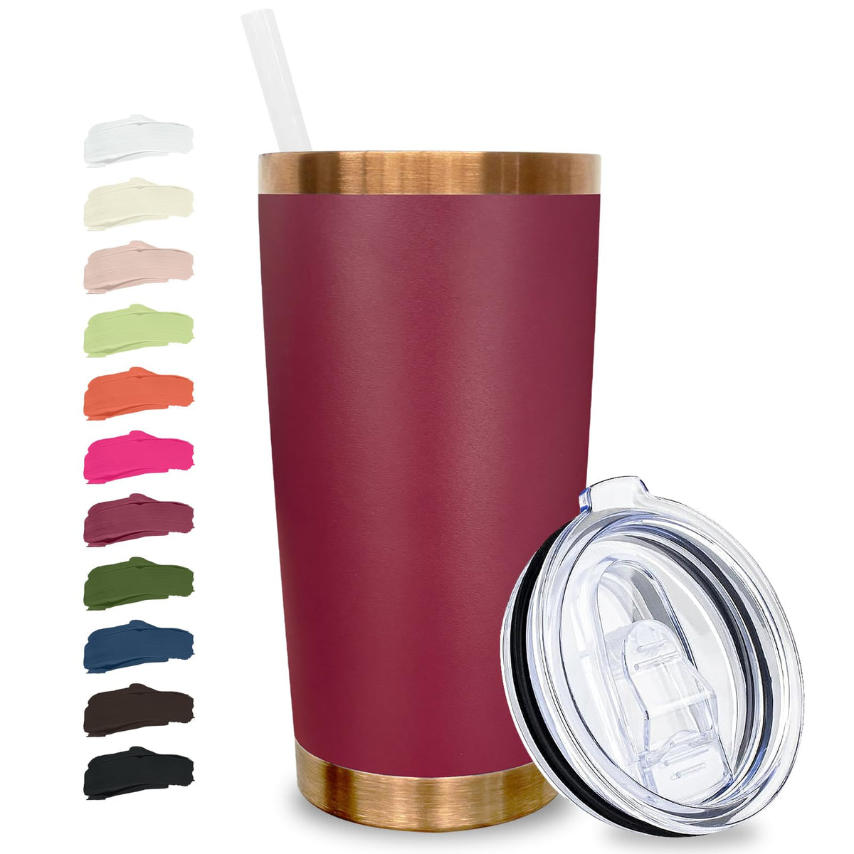 20 oz Tumbler Bulk Stainless Steel Tumblers with Lids and Straws Red