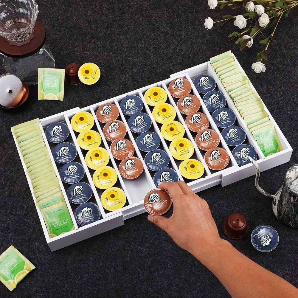K Cup Holder Bamboo Coffee Pod Holder Drawer Organizer