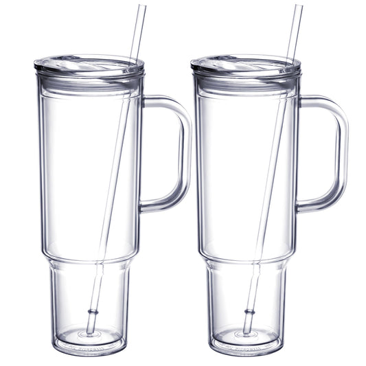 40 oz Acrylic Tumbler with Handle and Straw Lid (2 Count)