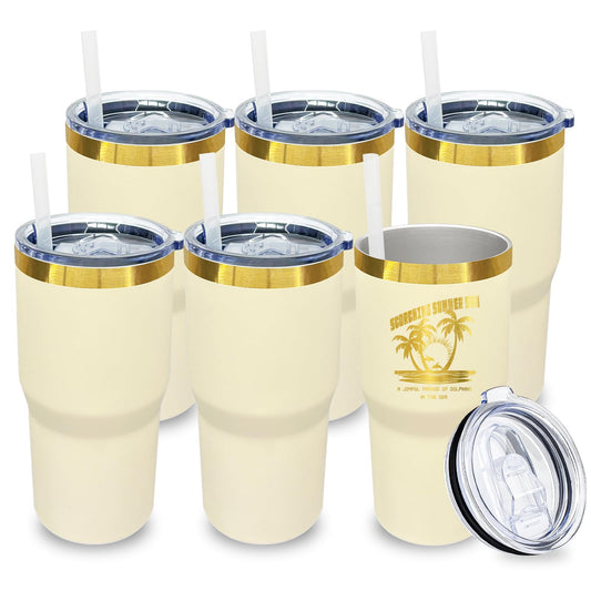 20 oz Tumbler Bulk Stainless Steel Tumblers with Lids and Straws Cream (6 Count)
