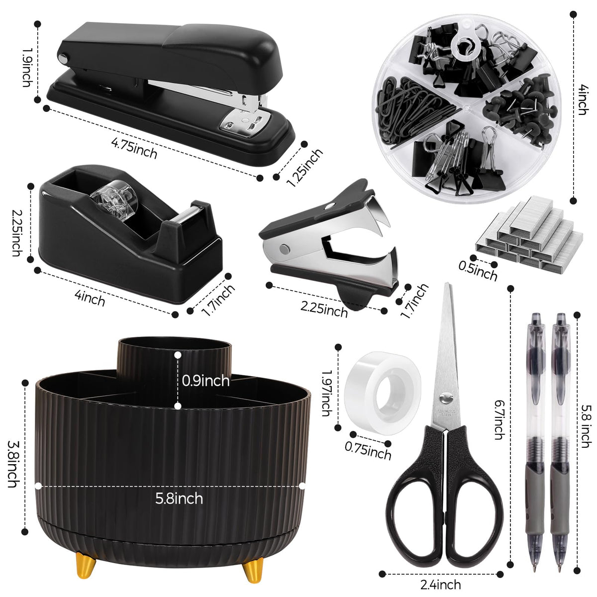 Black Office Supplies with Pencil Holder