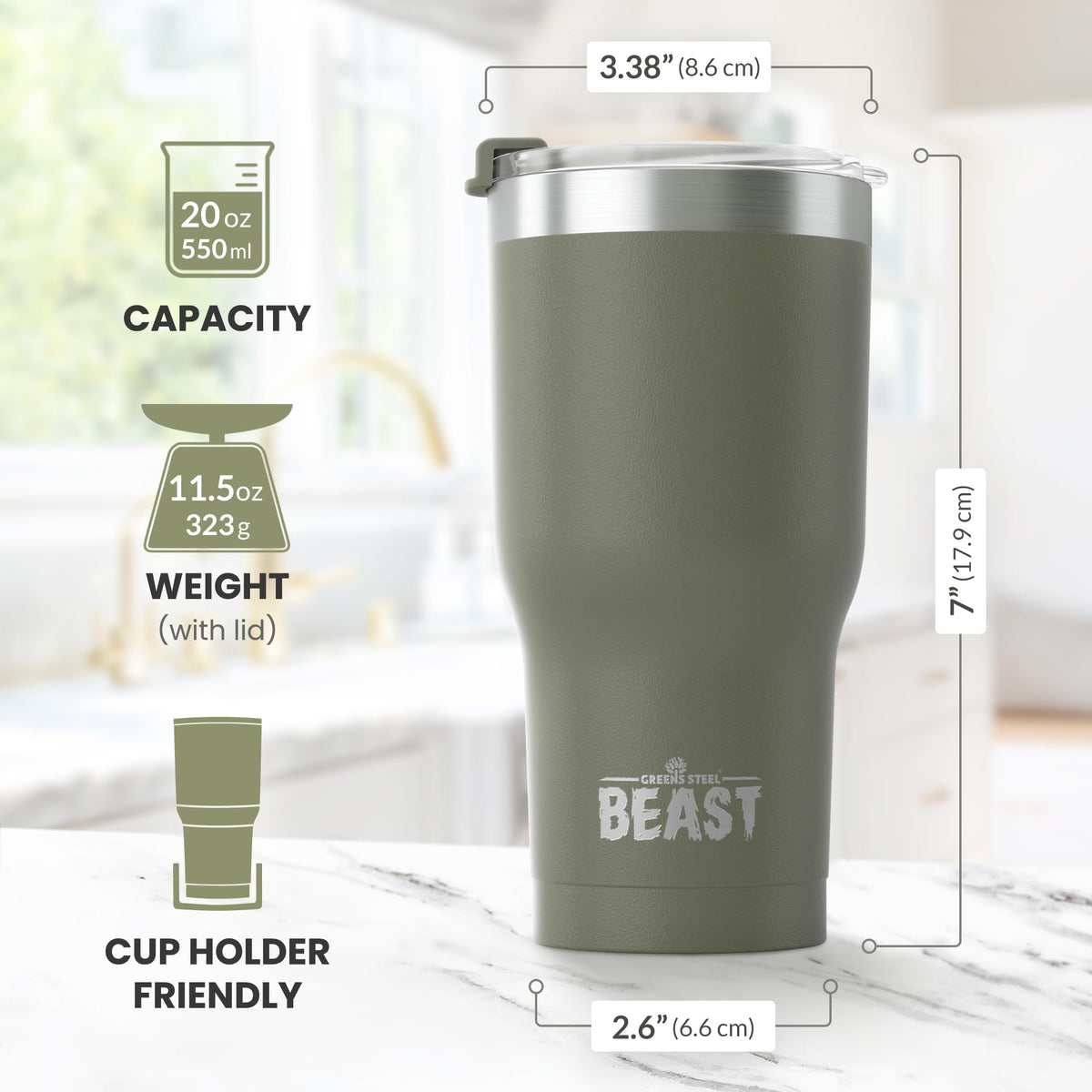 Beast 20 oz Tumbler Stainless Steel Vacuum Insulated Coffee Ice Cup Double Wall Travel Flask