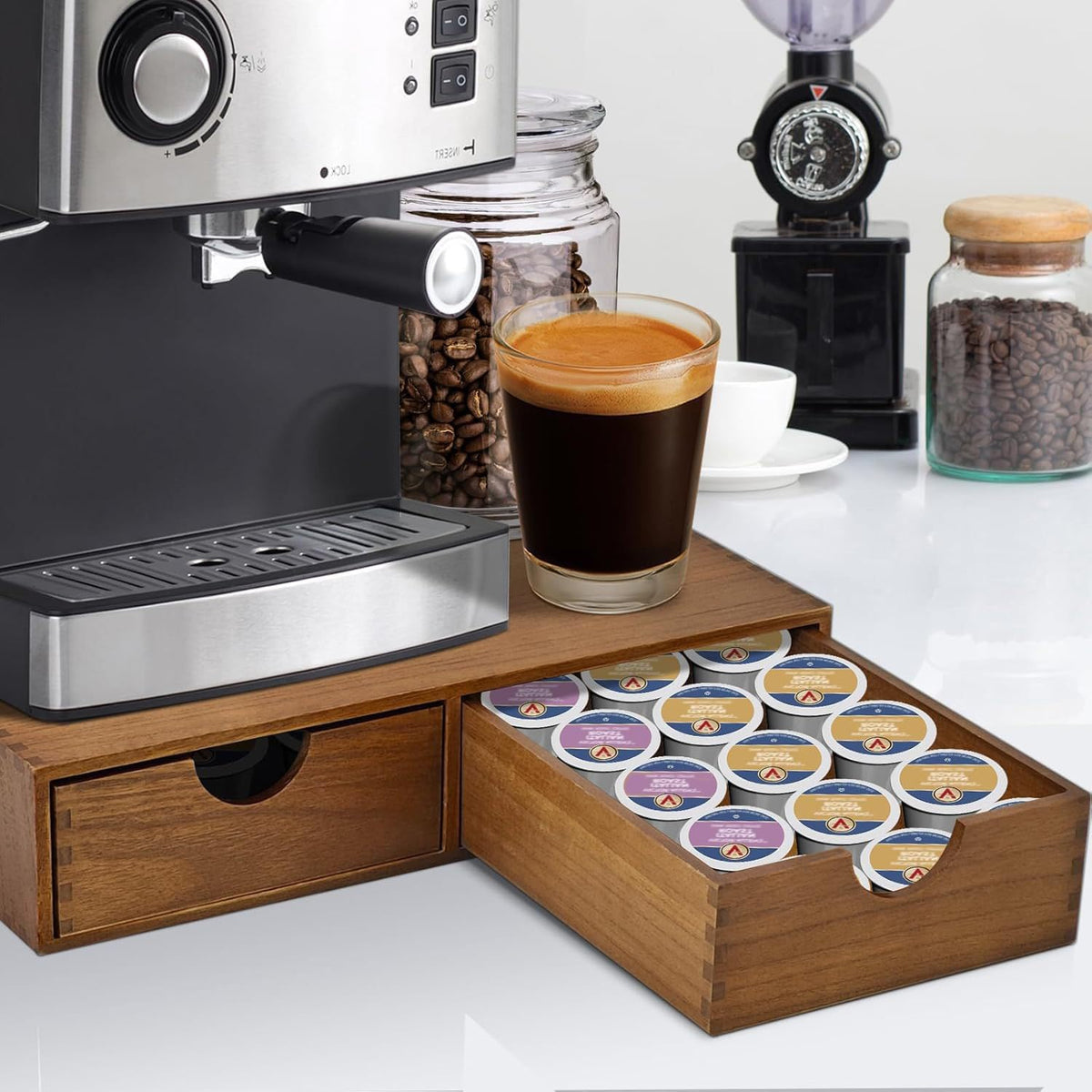 Wooden coffee capsule storage box