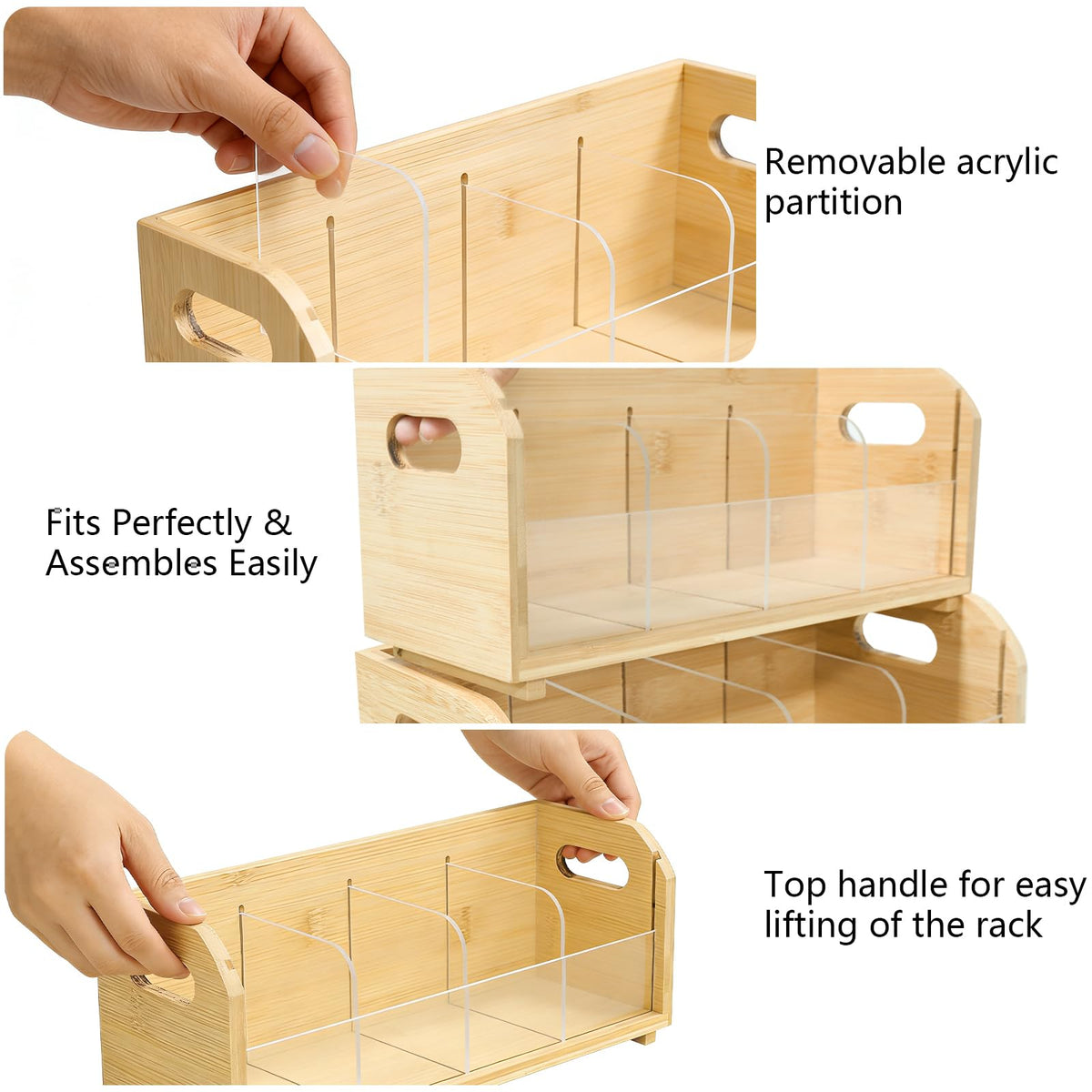 3 Layer Stackable Bamboo Tea Bag Organizer with Drawer