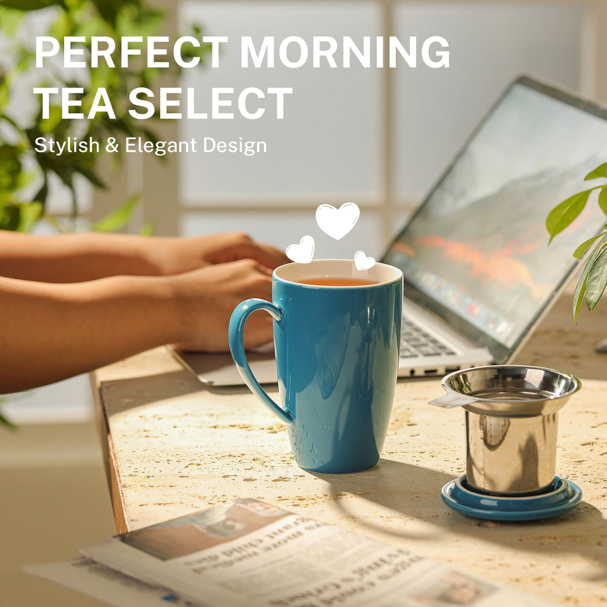 15 OZ Porcelain Tea Mug with Infuser and Lid