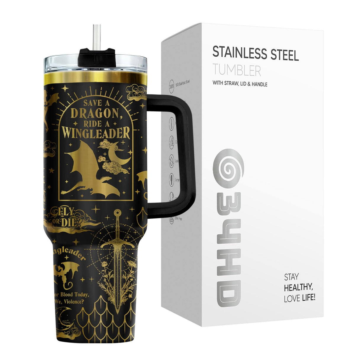 Wingleader Dragon Fantasy Book 40 oz Tumbler with Handle