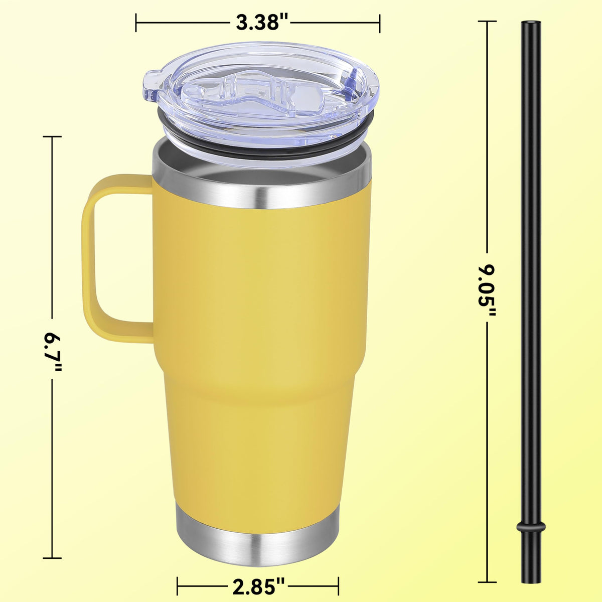 20 oz Stainless Steel Tumbler with Handle Metal Insulated Coffee Travel Mug with Handle Double Wall Tumbler Cup with Lid and Straw