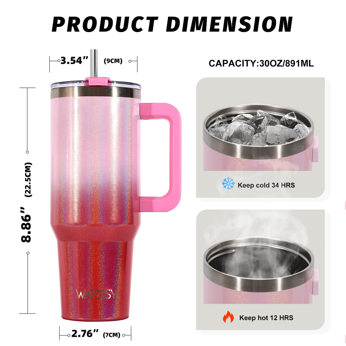 30 oz Shiny Tumbler with Handle and Straw