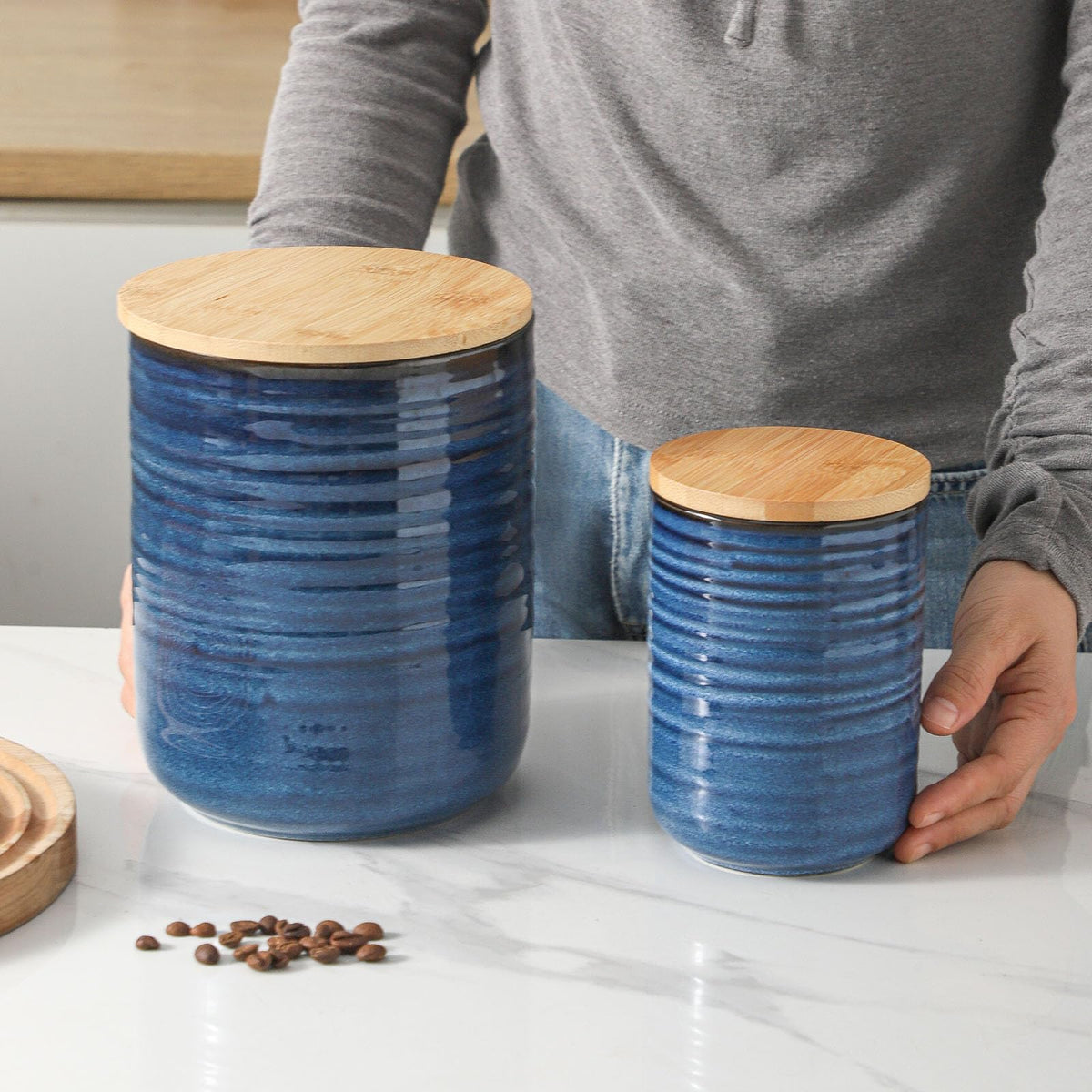Ceramic Food Storage Jars with Bamboo Lids (2 Count)