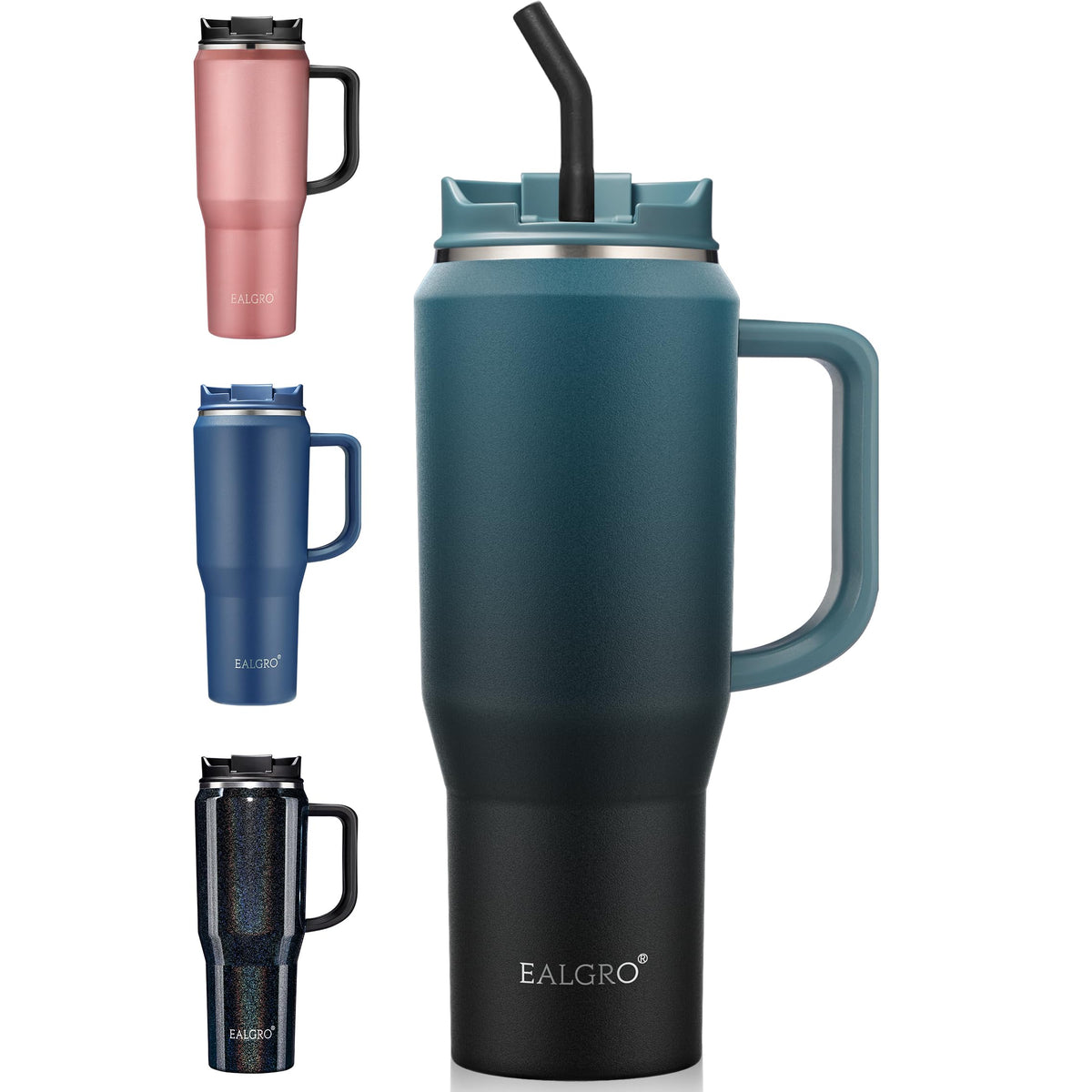 40 oz Insulated Stainless Steel Water Bottle Jug with Straw