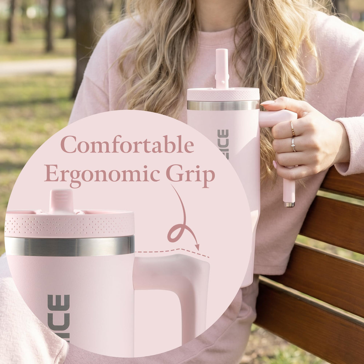 30 oz Pink Insulated Coffee Tumbler with Handle and Flip Straw 100% Leakproof Stainless Steel Iced Travel Coffee Cup with Lid Vacuum Cold Beverages Water Bottle Car Office Gifts for Women Men