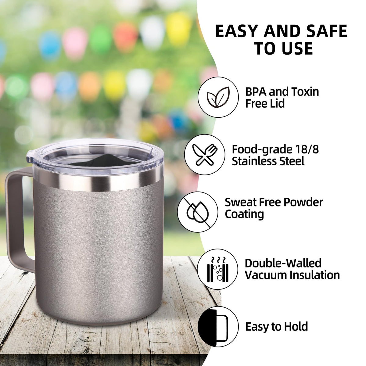 14oz Insulated Stainless Steel Coffee Mug with Lid Bulk 2 Pack (2 Count)