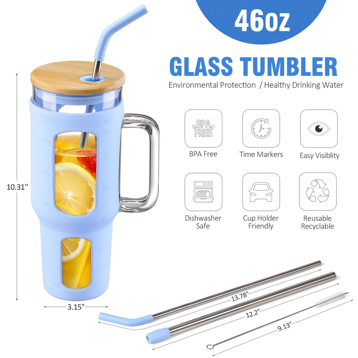 Glass Tumbler with Lid and Straw