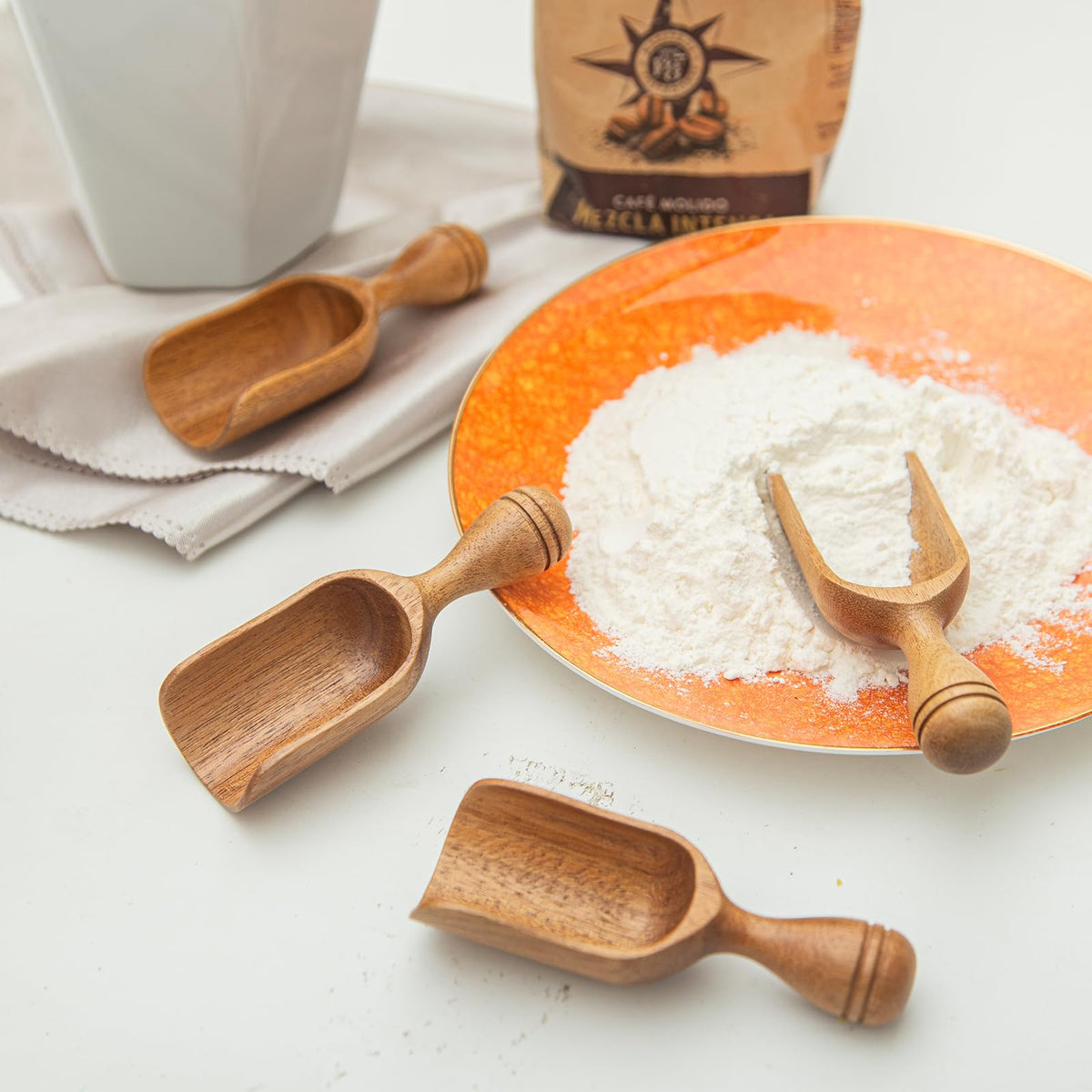 Wooden Scoops for Canisters 4PCS Acacia Wooden Scoop for Jars Small Wood Scoops for Canisters Wooden Scoop for Ground Coffee Scoop for Seasoning Bath Salt Laundry Shovel (4 Count)