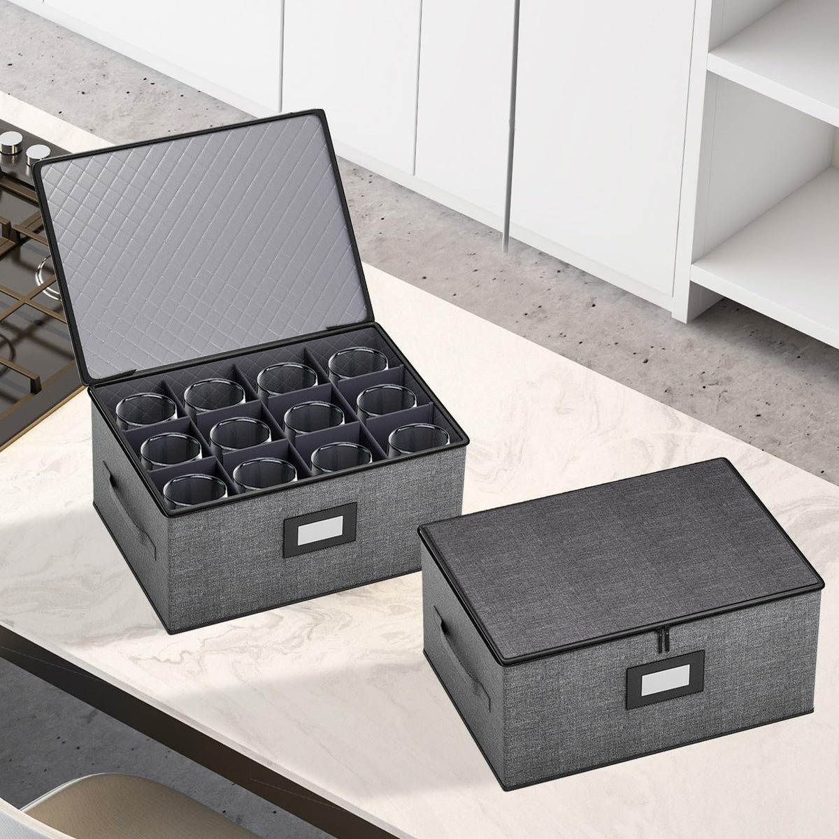 2 Pack Wine Glass Storage Box with Dividers (2 Count)