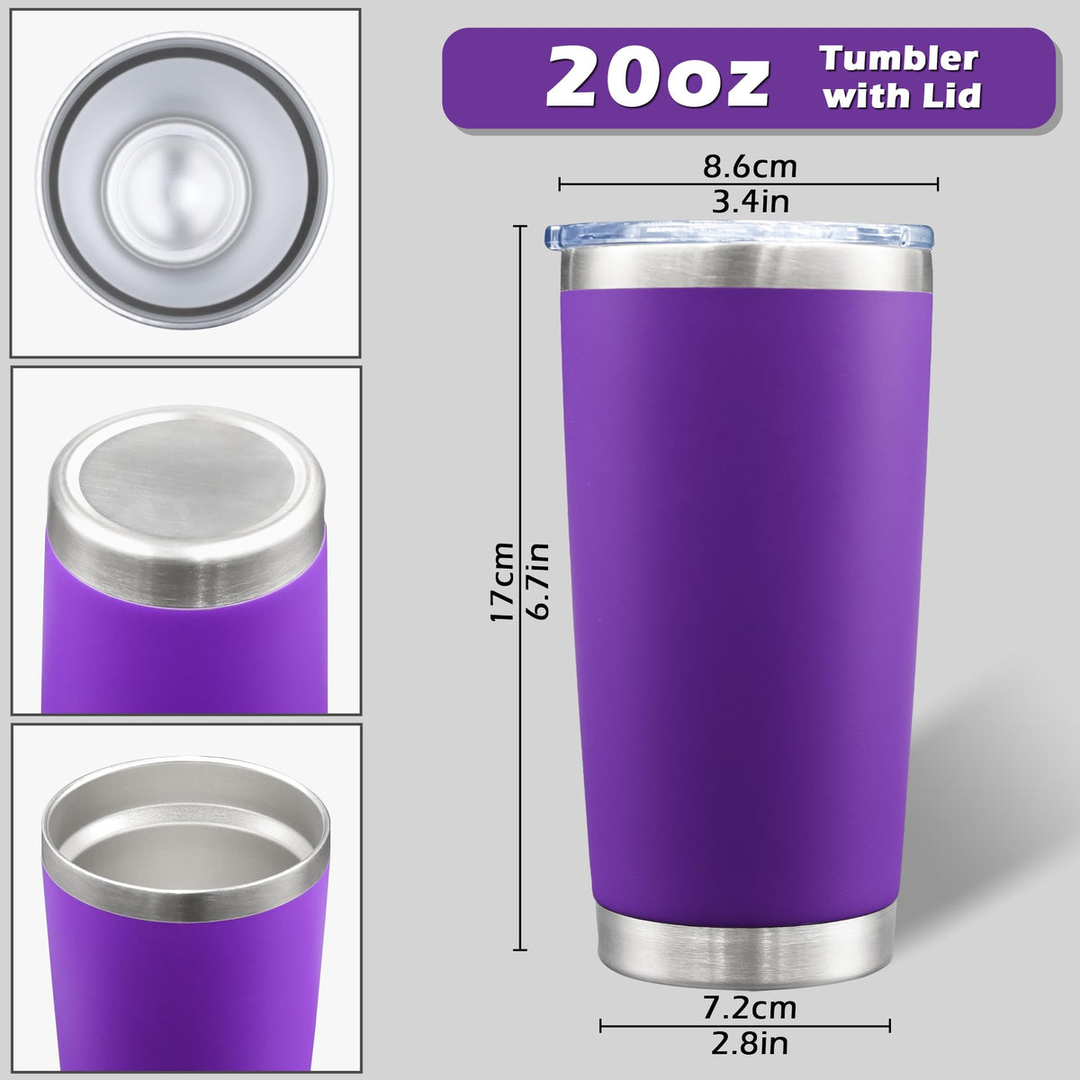 20oz Tumbler with Lid Stainless Steel Tumblers Insulated Mug Purple 6P (6 Count)