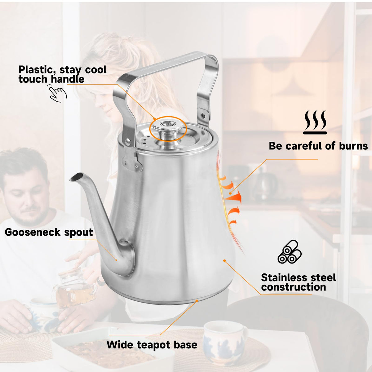 68OZ 2000ML Stainless Steel Teapot with Removable Infuser