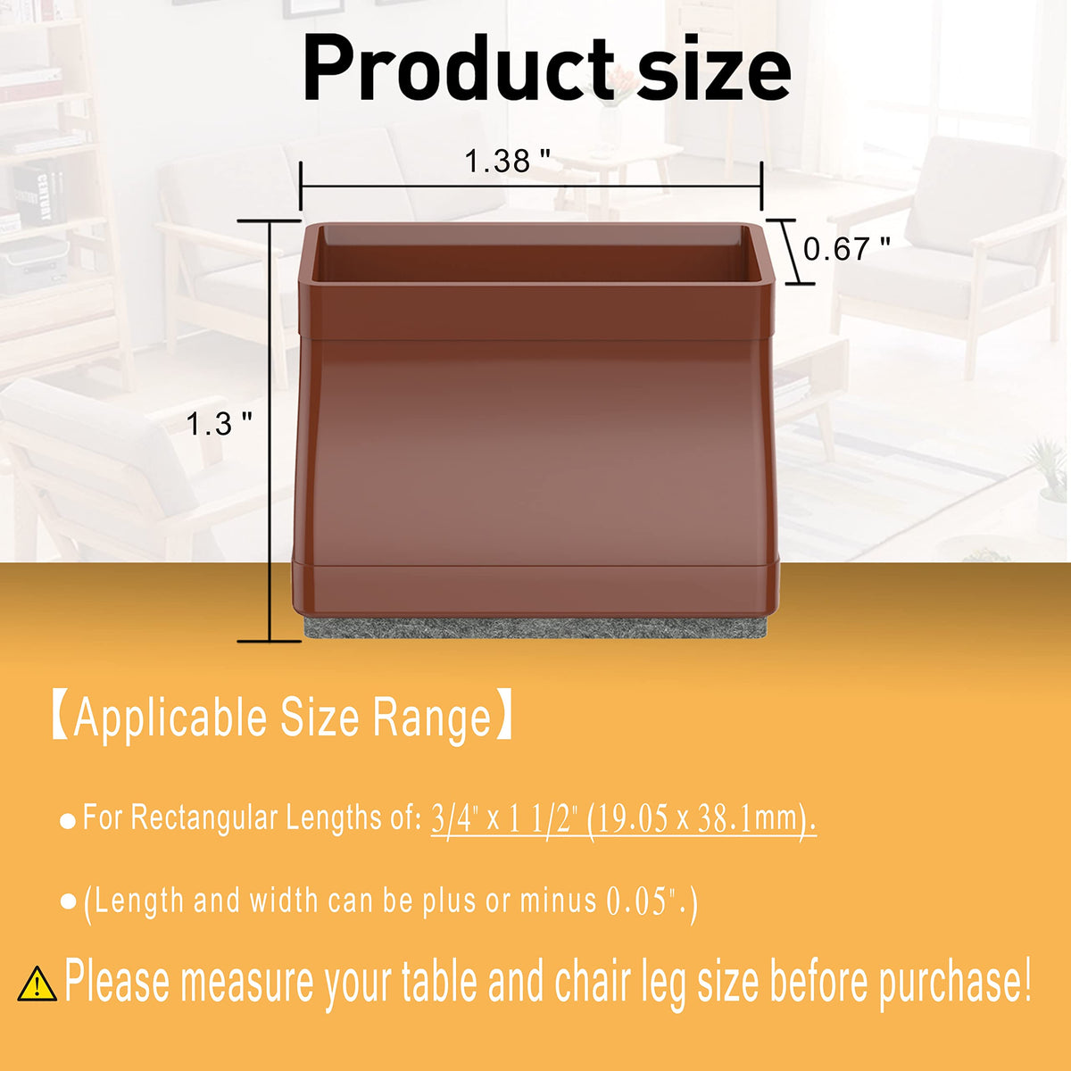 3/4" x 1 1/2" Rectangle Chair Leg Floor Protectors for Hardwood Floors Silicone Covers to Protect Wood Tile Floors Felt Pads Furniture Leg Caps Reduce Noise. Easy to Move.16 PCS Brown. (16 Count)