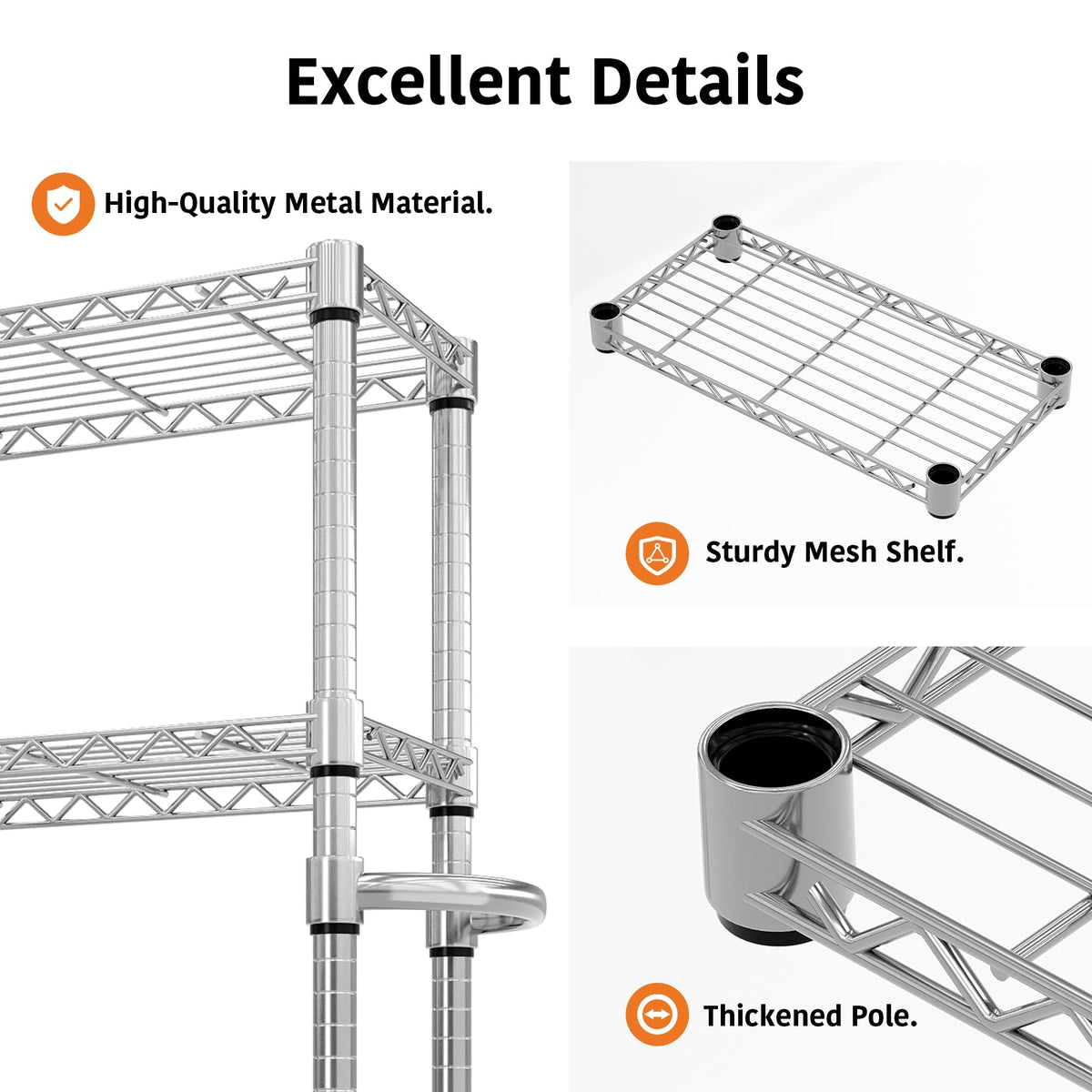 61" H Storage Shelves with Wheels 1100LBS Rolling Metal Wire Rack