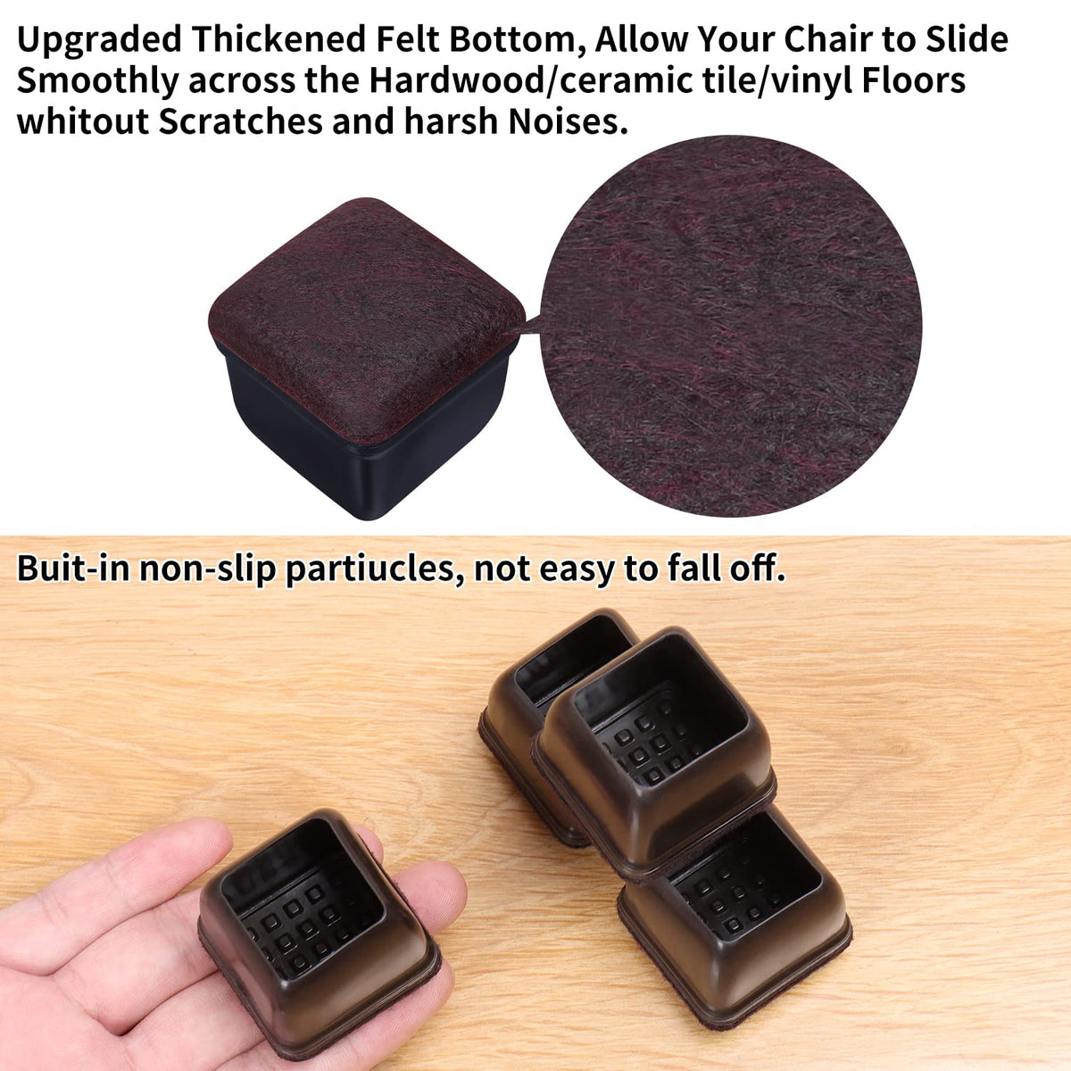 24 Pcs Square Chair Leg Floor Protectors with Felt (24 Count)