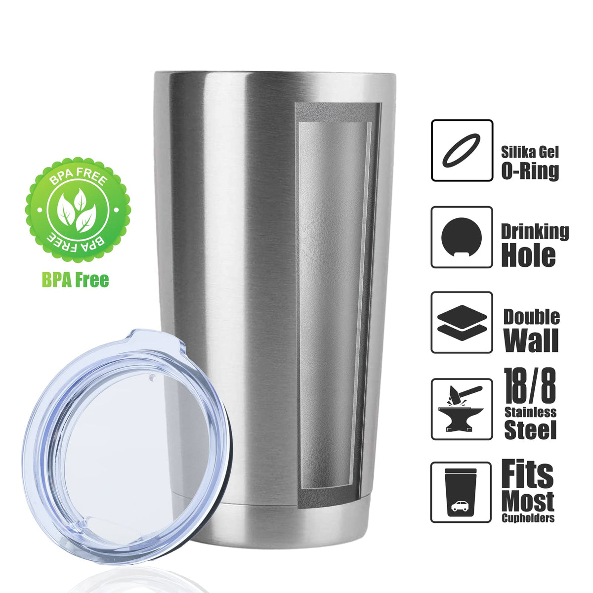 20oz Stainless Steel Tumbler Bulk with Lid (8 Count)