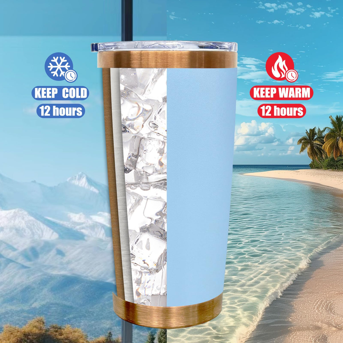 20 oz Tumbler Bulk Stainless Steel Tumblers with Lids and Straws Sky Blue