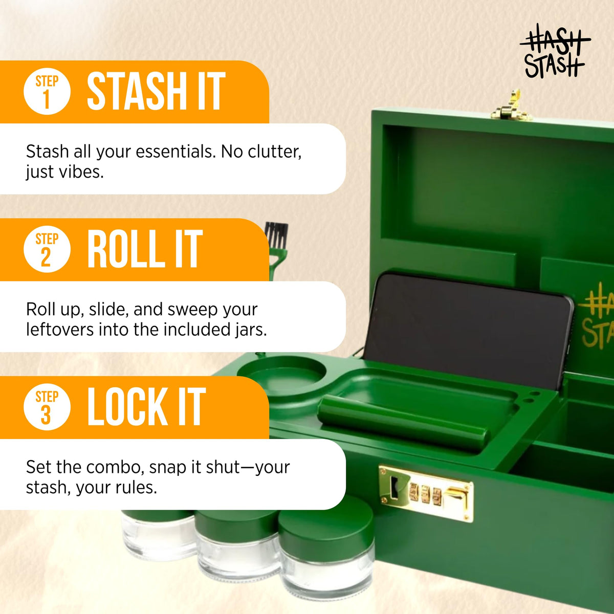 OG Large Bamboo Storage Box with Combination Lock & 3 Jars