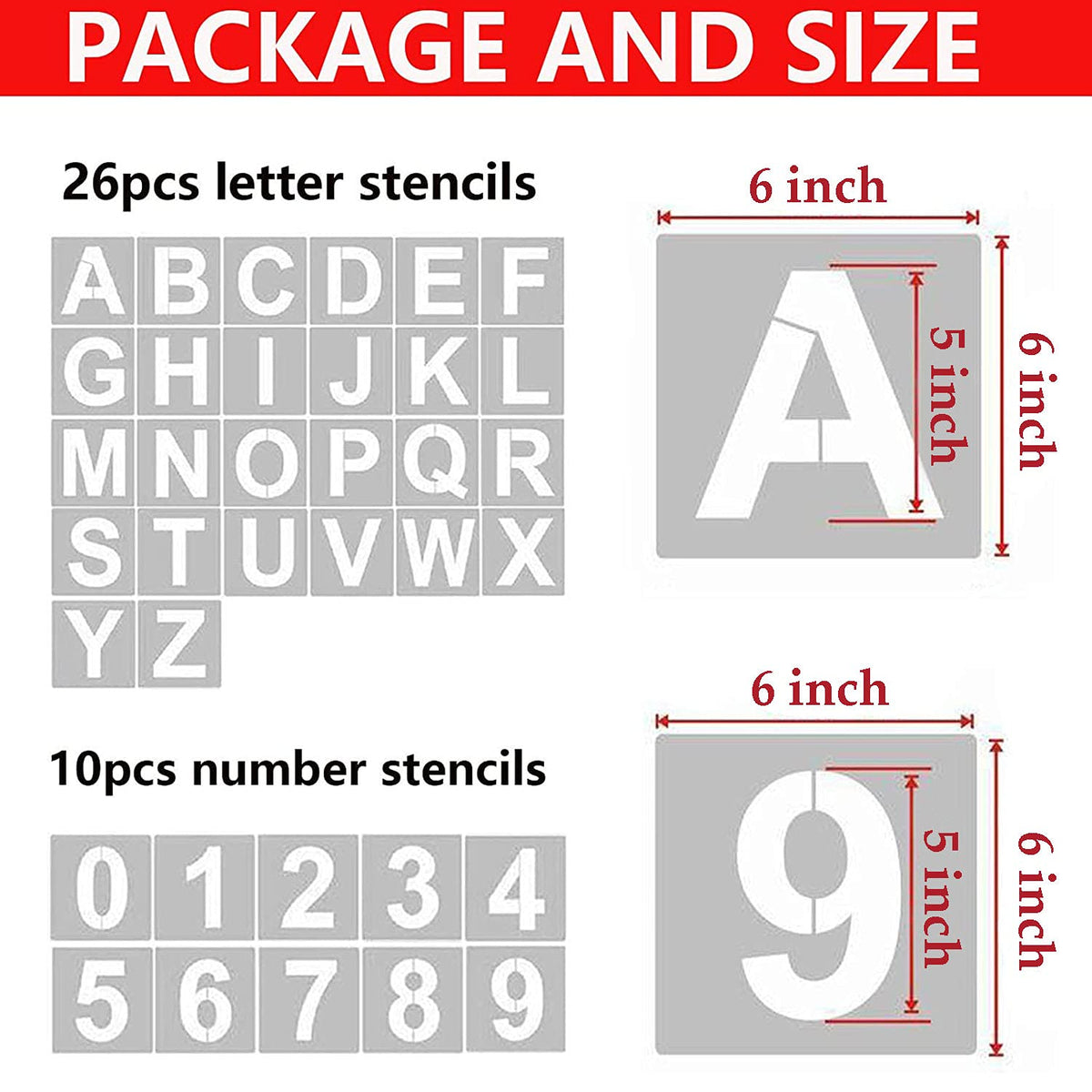 6 Inch Letter Stencils and Numbers (36 Count)