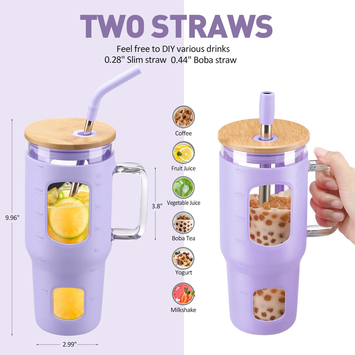 32 oz Glass Tumbler with Straw and Lid