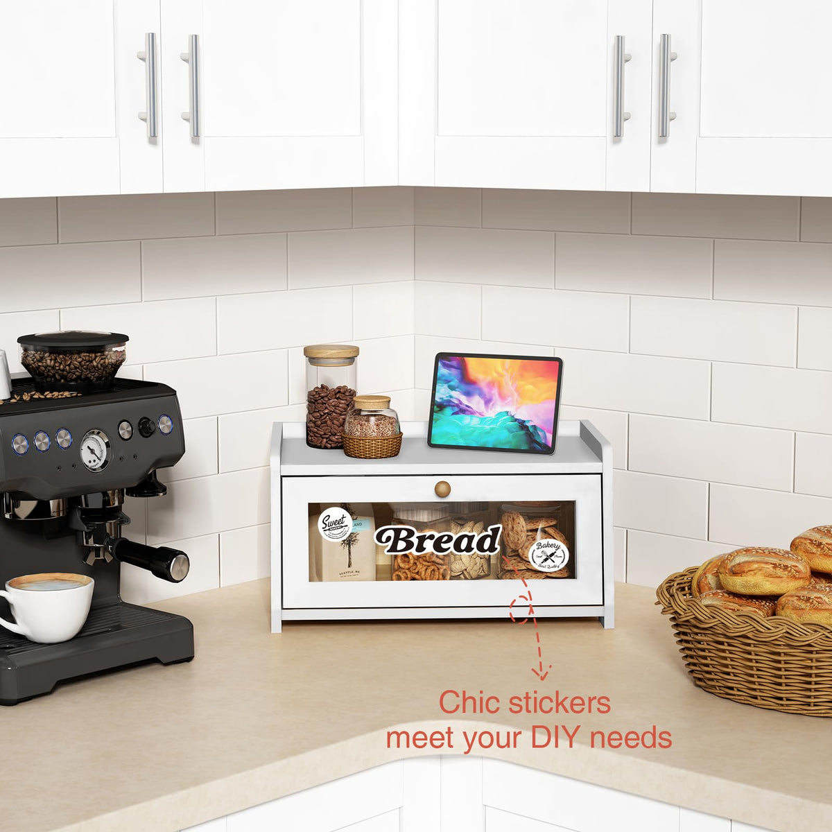 White Bread Box for Kitchen Countertop