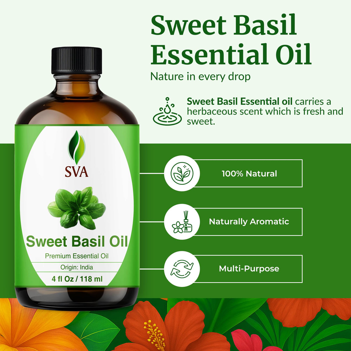 SVA Sweet Basil Essential Oil (4 Fl Oz)