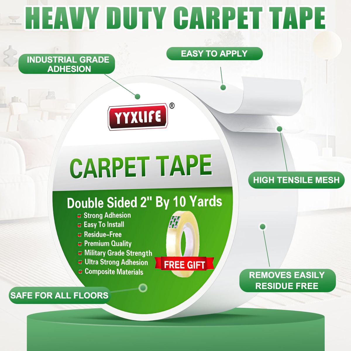 Double Sided Carpet Tape for Area Rugs & Hardwood Floors (30 Foot)