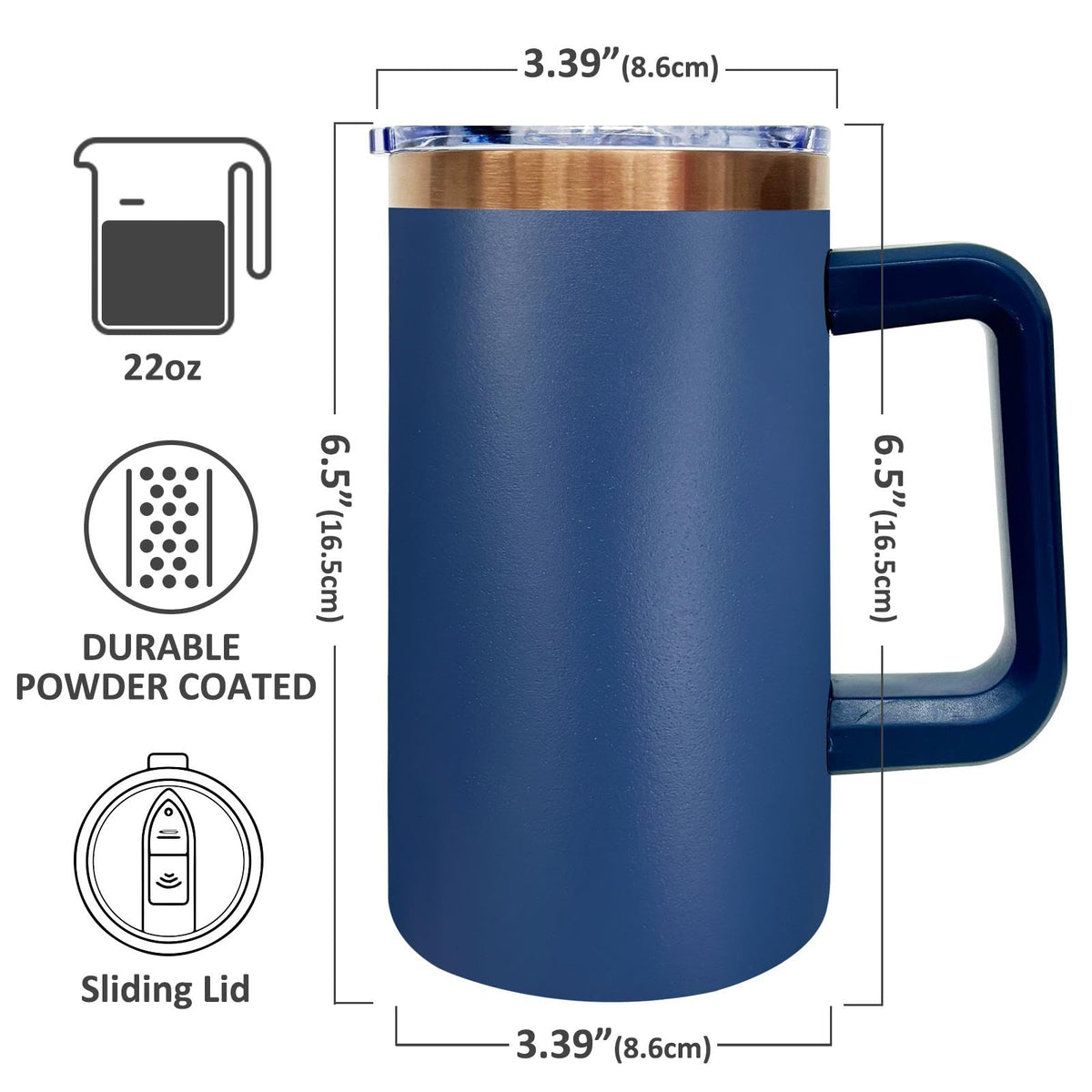 22oz Insulated Coffee Mug Bulk with Handle and Lid Navy