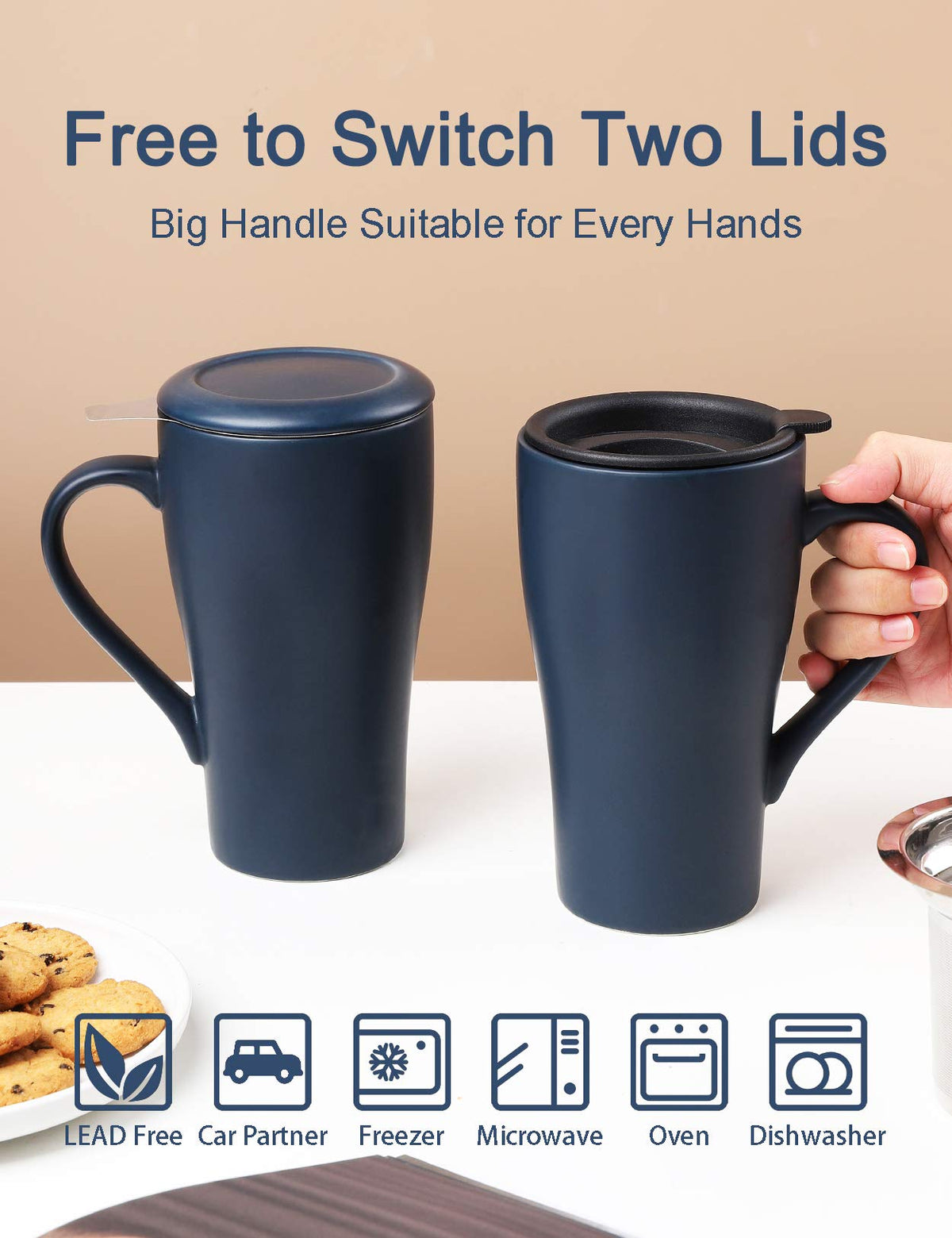 Tea Cup with Infuser and 2 Lids