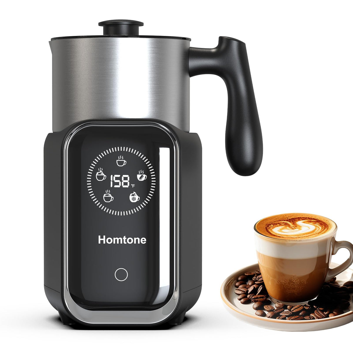 Upgrade 5-in-1 Milk Frother Electric Milk Frother, 21 oz Induction Milk Frother, 120V Removable Stainless Steel Automatic Milk Steamer for Latte, Hot Chocolate, Hot & Cold Foam