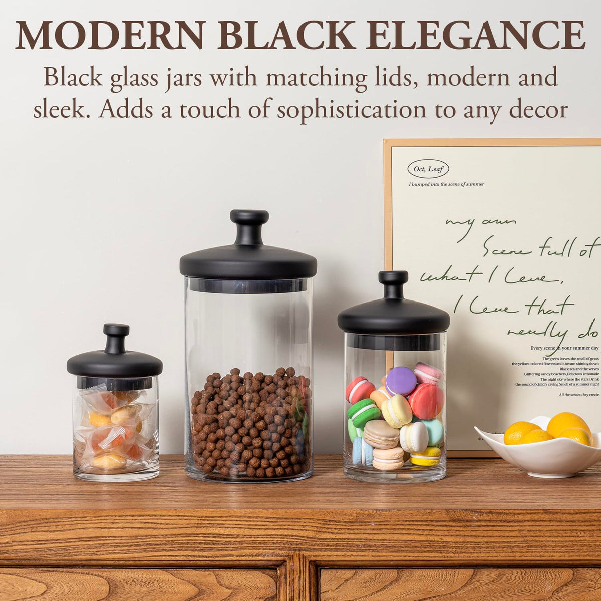 Glass Apothecary Jars with Black Lids (3 Count)