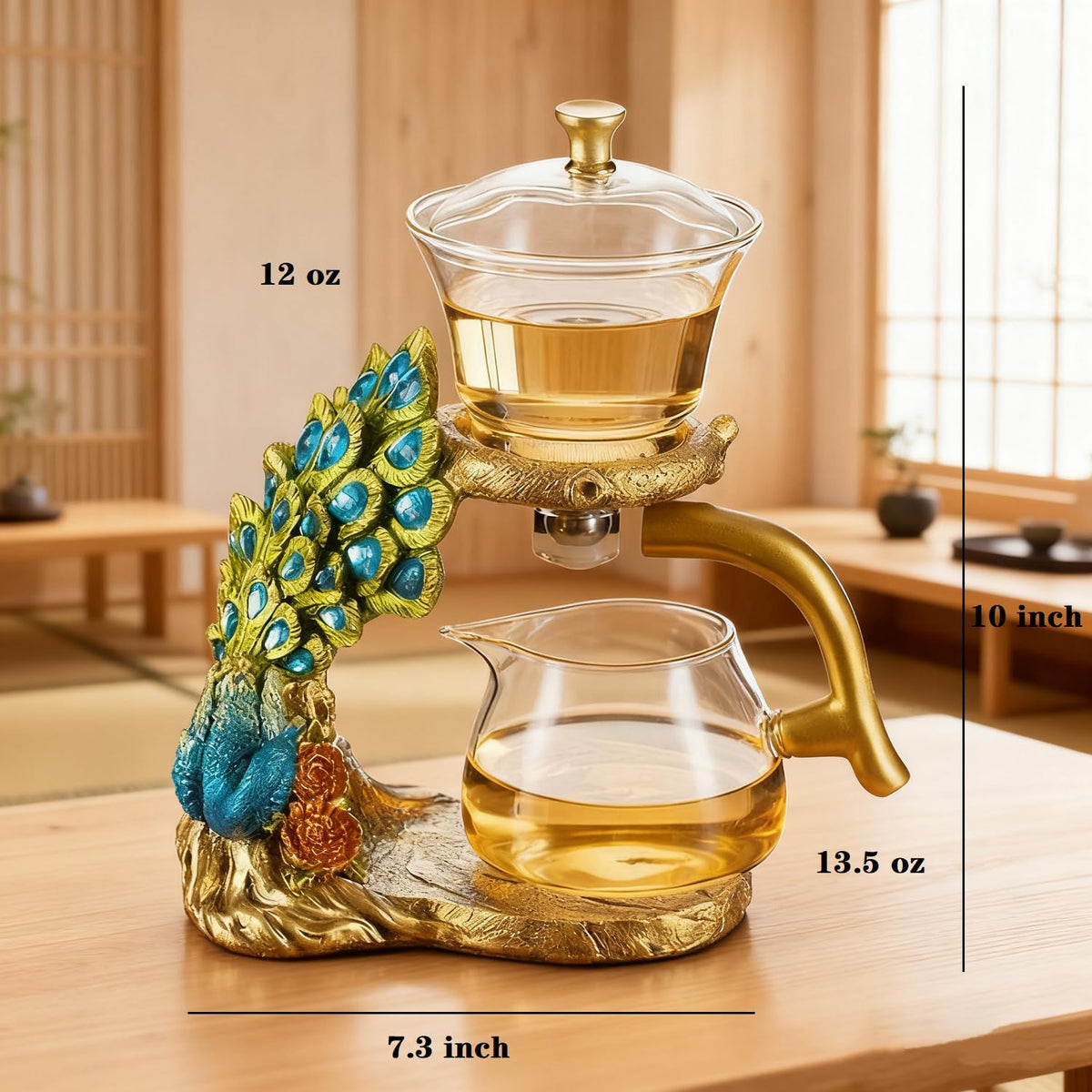 Lazy Kungfu Glass Tea Set Heat Resistant Semi Automatic Drip Rotating with Infuser Magnetic Teapot Set for Gongfu Tea Making Ideal