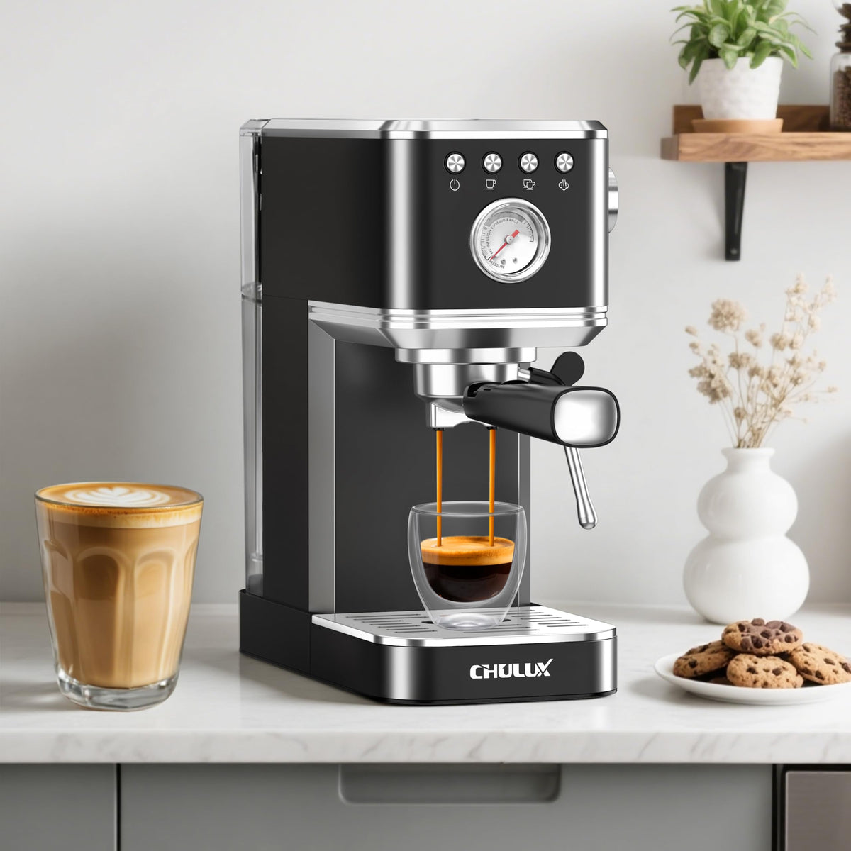 Slim Espresso Machine with Milk Frother for Home Cappuccino