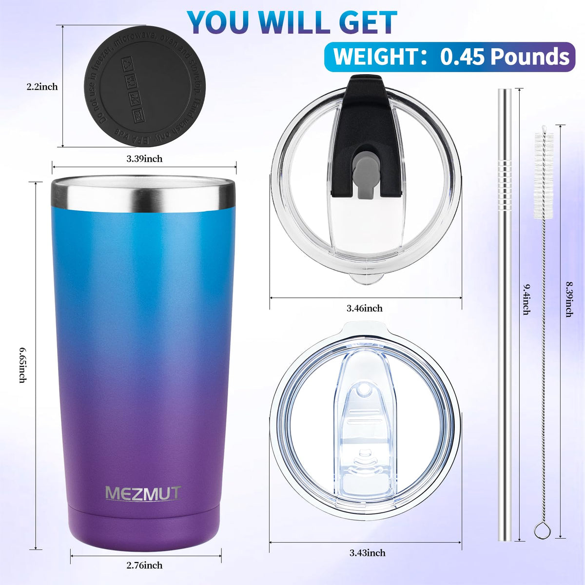 20oz Insulated Tumbler Cup Travel Coffee Mug with Lid Straw