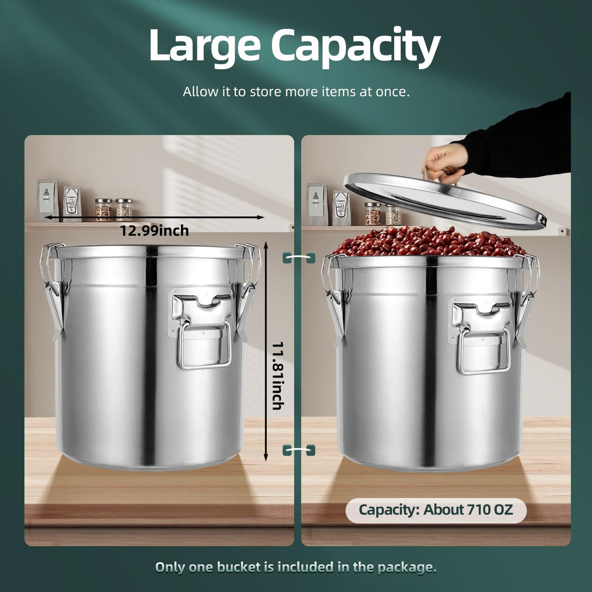 5.5Gal 304 Stainless Steel Airtight Container with Lid and Locking Clamp