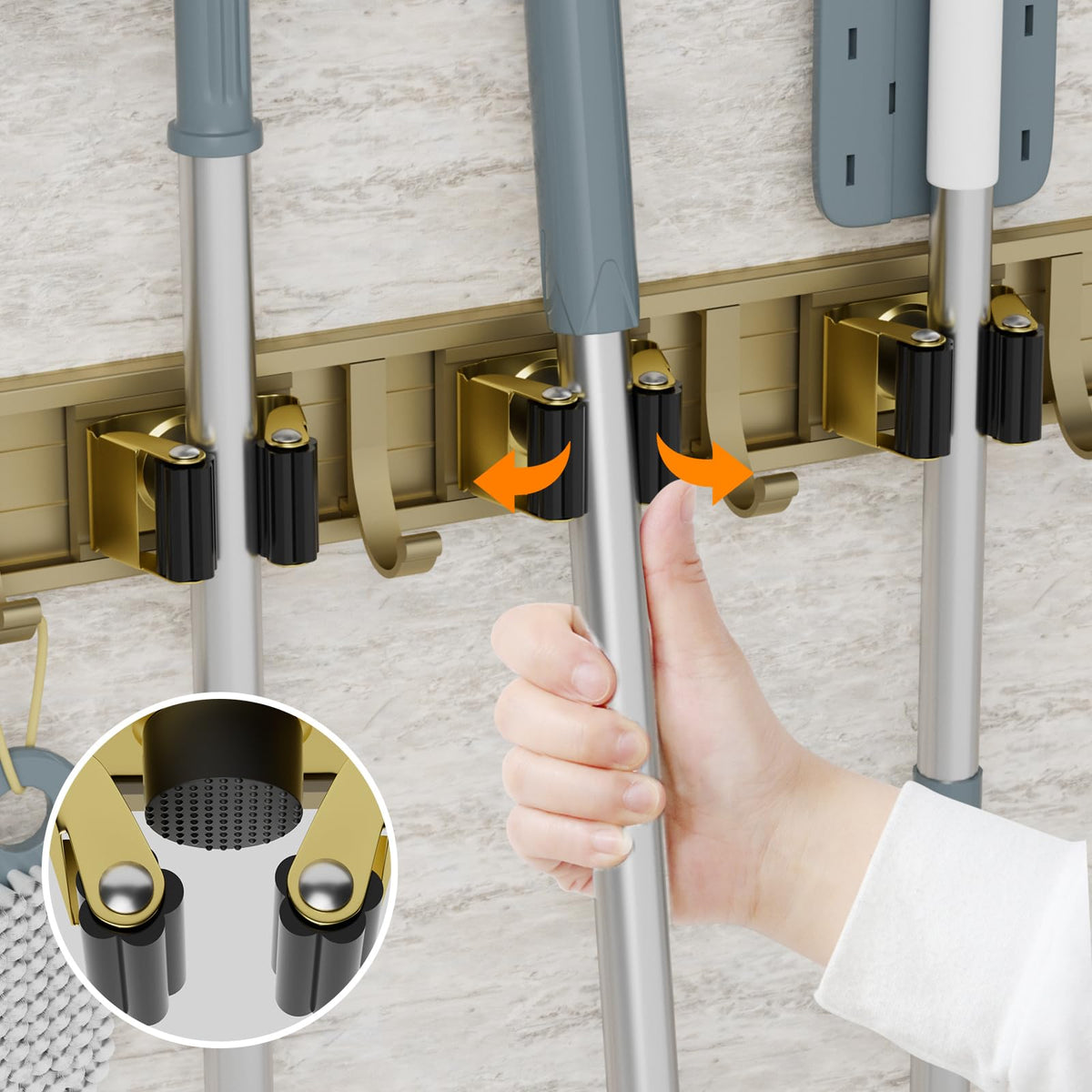 Broom Holder Wall Mount Mop Hanger Tools organizer 5Racks 4Hooks