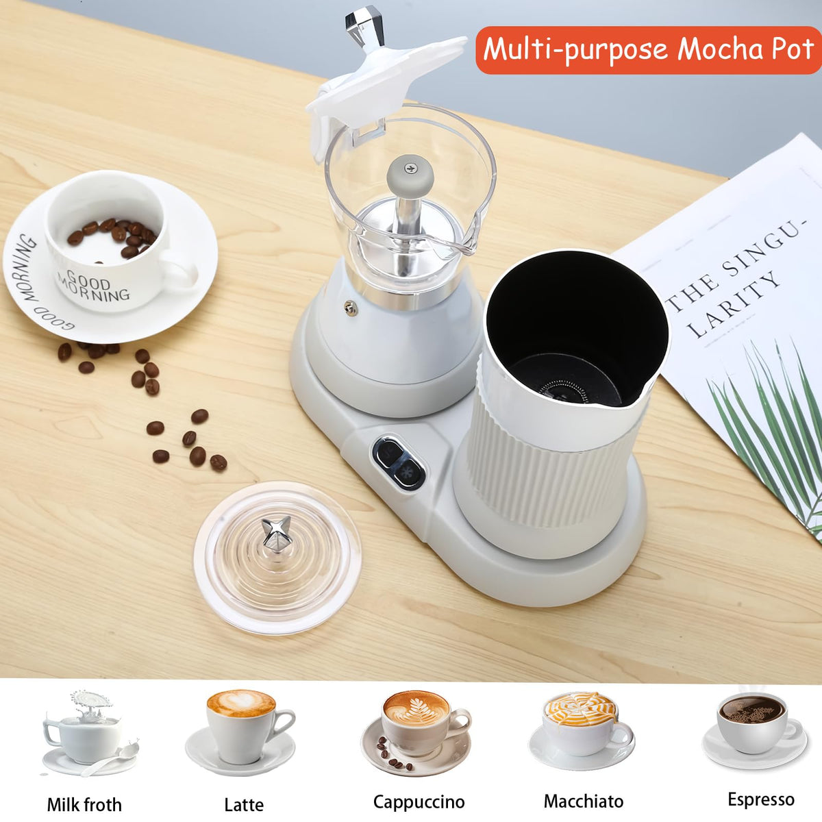 Espresso Maker with Milk Frother Electric Moka Pot 2 (3 Count)
