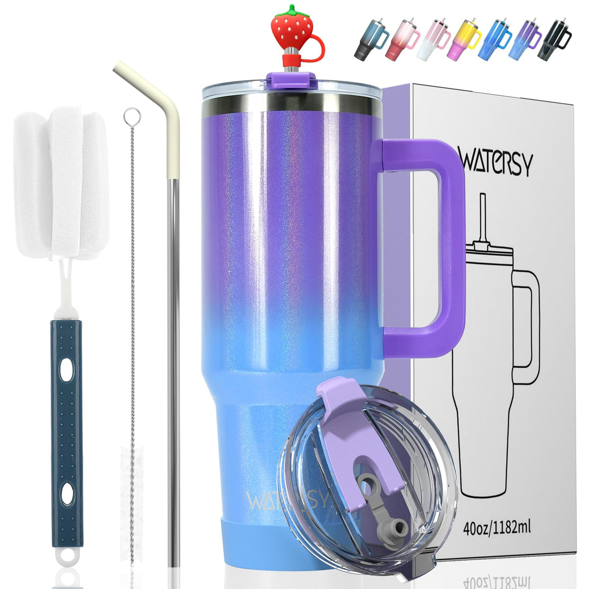 30 oz Shiny Tumbler with Handle and Straw